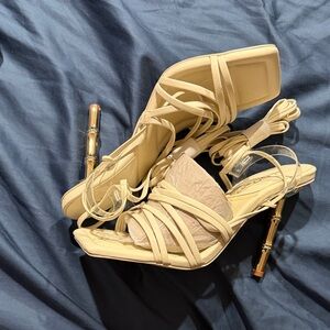 Aldo Beige Strappy Lace-Up Heeled Sandals